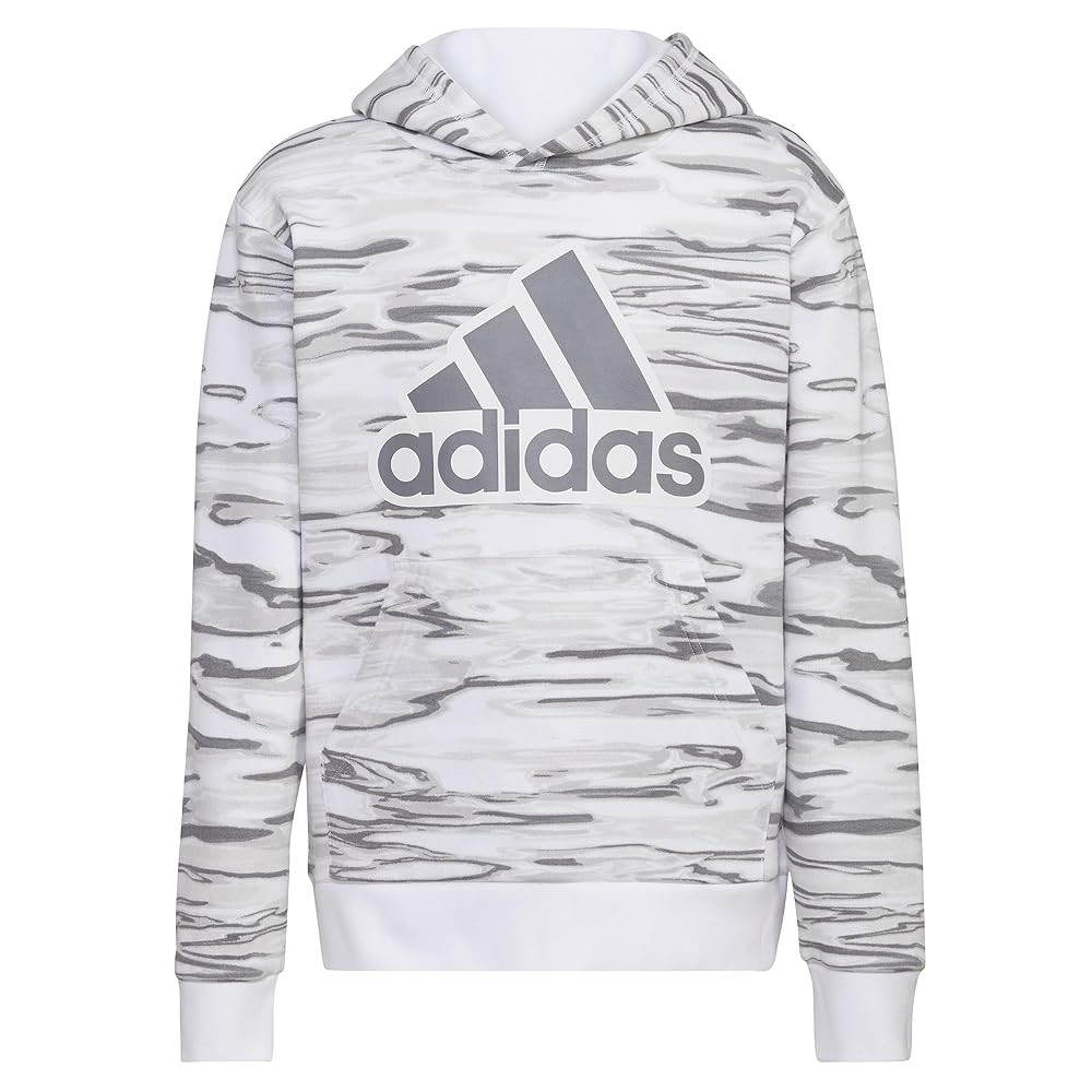 Adidas Kids Boys White Gray Marble Camo‎ Logo Hoodie Size M 10/12
